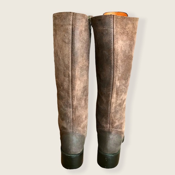 Frye Vintage Lace Up Knee-High Suede Brown Leather Block Heel Equestrian Boots - Picture 12 of 16